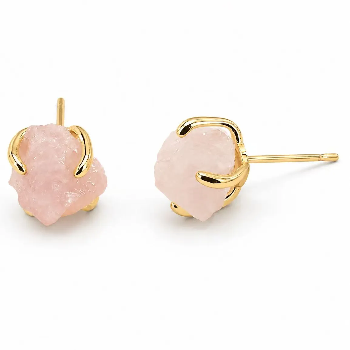 Authentic Whispers Of The Heart Raw Rose Quartz Gold Plated Talisman Earrings