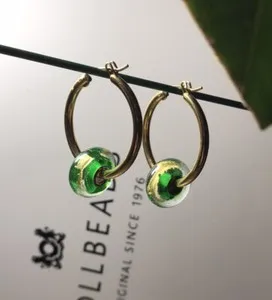 Authentic Heart Chakra Glass Drop Earrings Gold- Plated Sterling Silver Talisman Of Loving Energy