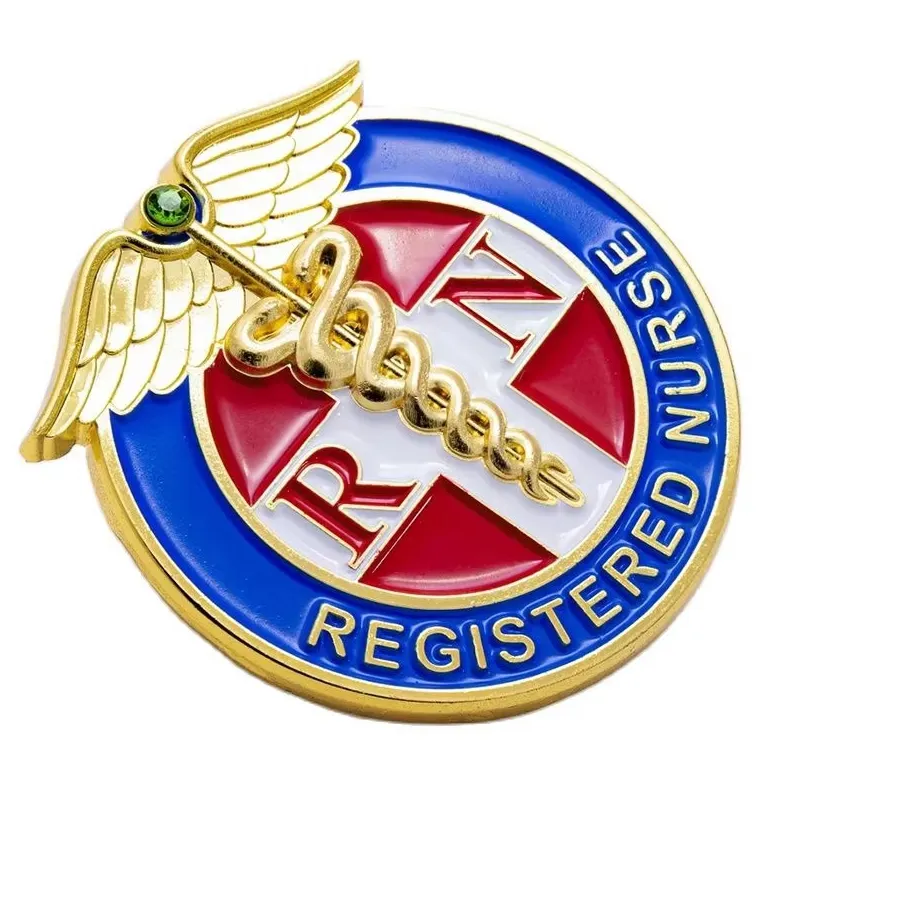 Authentic Hanreshe Registered Nurse Enamel Brooch Pins Caduceus Round Medical Lapel Badge Jewelry For Doctor Nurse Medicine Student