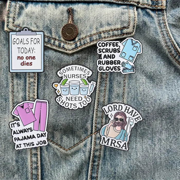 Authentic Medical Humor Enamel Pins Registered Nurse Quote Brooches Pink Blue Scrubs Badges Jesus Lord Have Mrsa Jewelry   For Friends