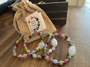 Authentic Celestial Harmony: The 18K Gold Plated Multicolor Agate and Rose Quartz Talisman