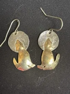 Authentic Howling Wolf Earring Sterling Silver With 1/20 12k Imbedded Gold Plated