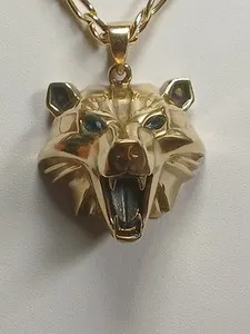 Authentic Lunar Wolf Talisman – Gold‑Plated Wolf Head with Emerald Eyes, Enchanting Amulet