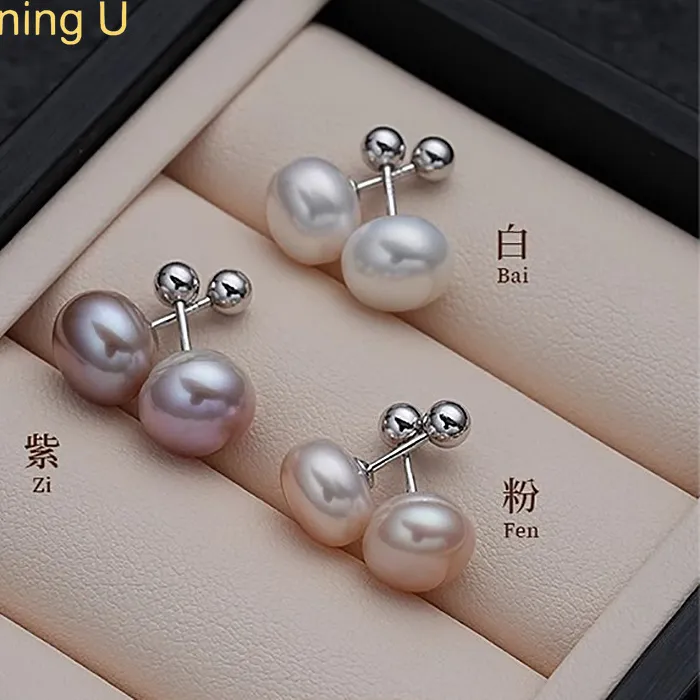Authentic Shining U S999 Silver Freshwater Pearl Stud Earrings Fine Jewelry Birthday