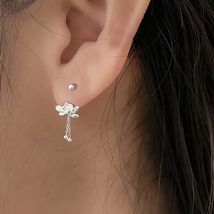 Authentic Lotus Awakening Sacred Silver Earrings Of Purity And Serenity