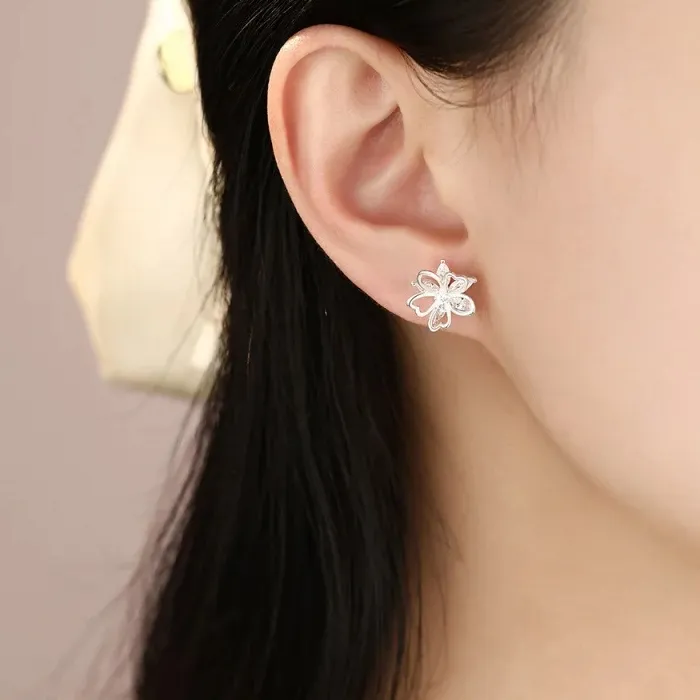 Authentic Whispers Of The Bloom Handcrafted Silver Floral Drop Earrings With White Zircon Petals
