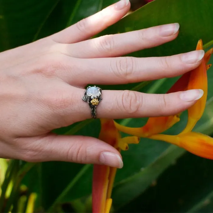 Authentic Moonlit Leaves Of Life A Rose Gold Tree Ring With Synthetic Moonstone