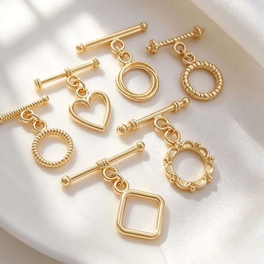 Floral Twisted Pattern Ot Toggle Buckle 14K Gold Plated Heart Round Zircon Jewelry Hardware B891