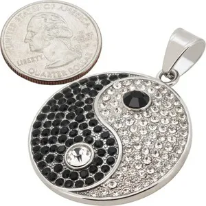 Authentic 316L 18k Yellow Gold Plated AAA Cubic Zirconia Yin Yang Pendant