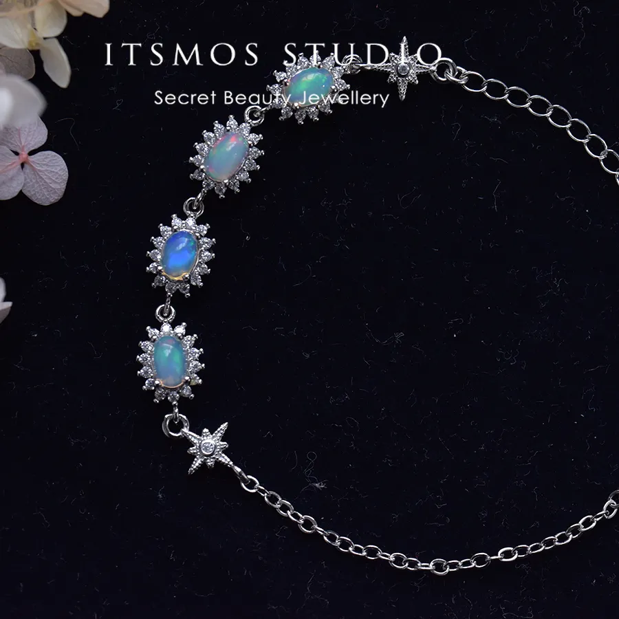 Authentic Itsmos Natural Blue Green Opal Silver Bracelet Lucky Wheel Pendant Swing Bangle Classic Jewelry Special