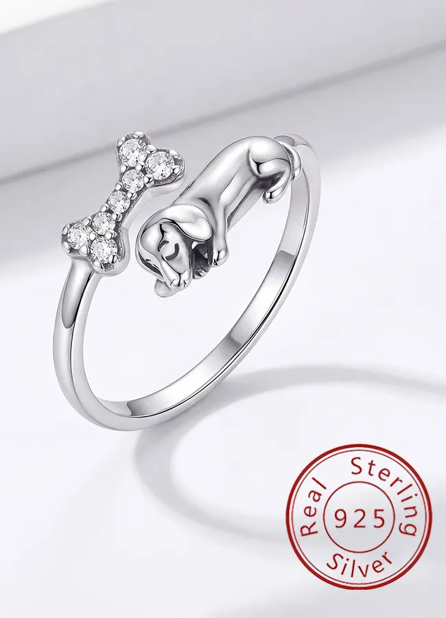 Authentic 925 Sterling Silver Fun Dog Bone Adjustable Ring Anniversary Fine Jewelry