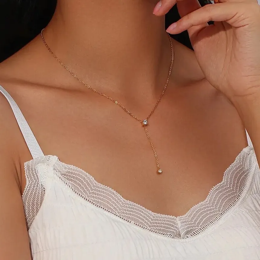 Authentic Celestial Y‑Shaped Lariat: 18K Gold‑Plated CZ Crystal Enchantment