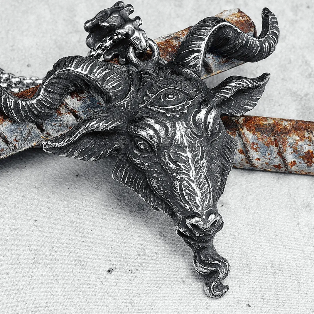 Authentic Ram Goat Necklaces 316L Eye Of Truth Pendants Stout Horn Chains Rock Punk For Friend Male Jewelry