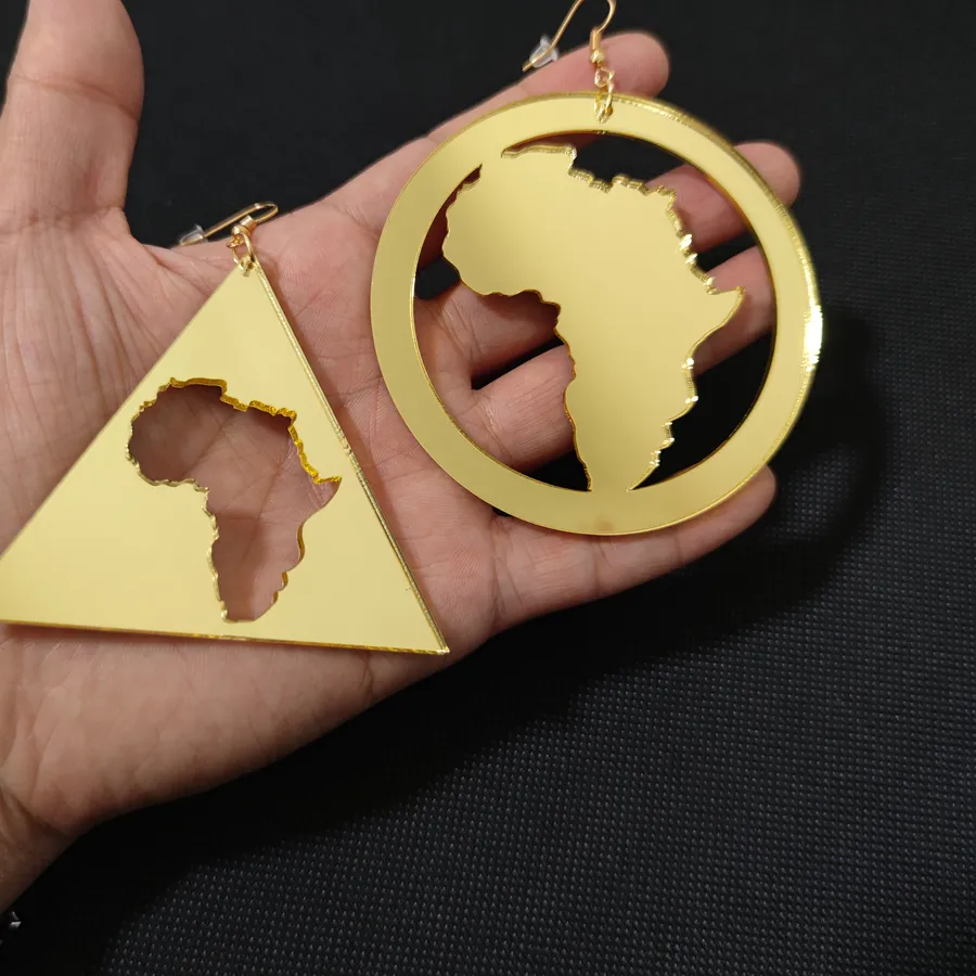 Authentic Continent Of The Sun Mirror Gold African Map Talisman Earrings