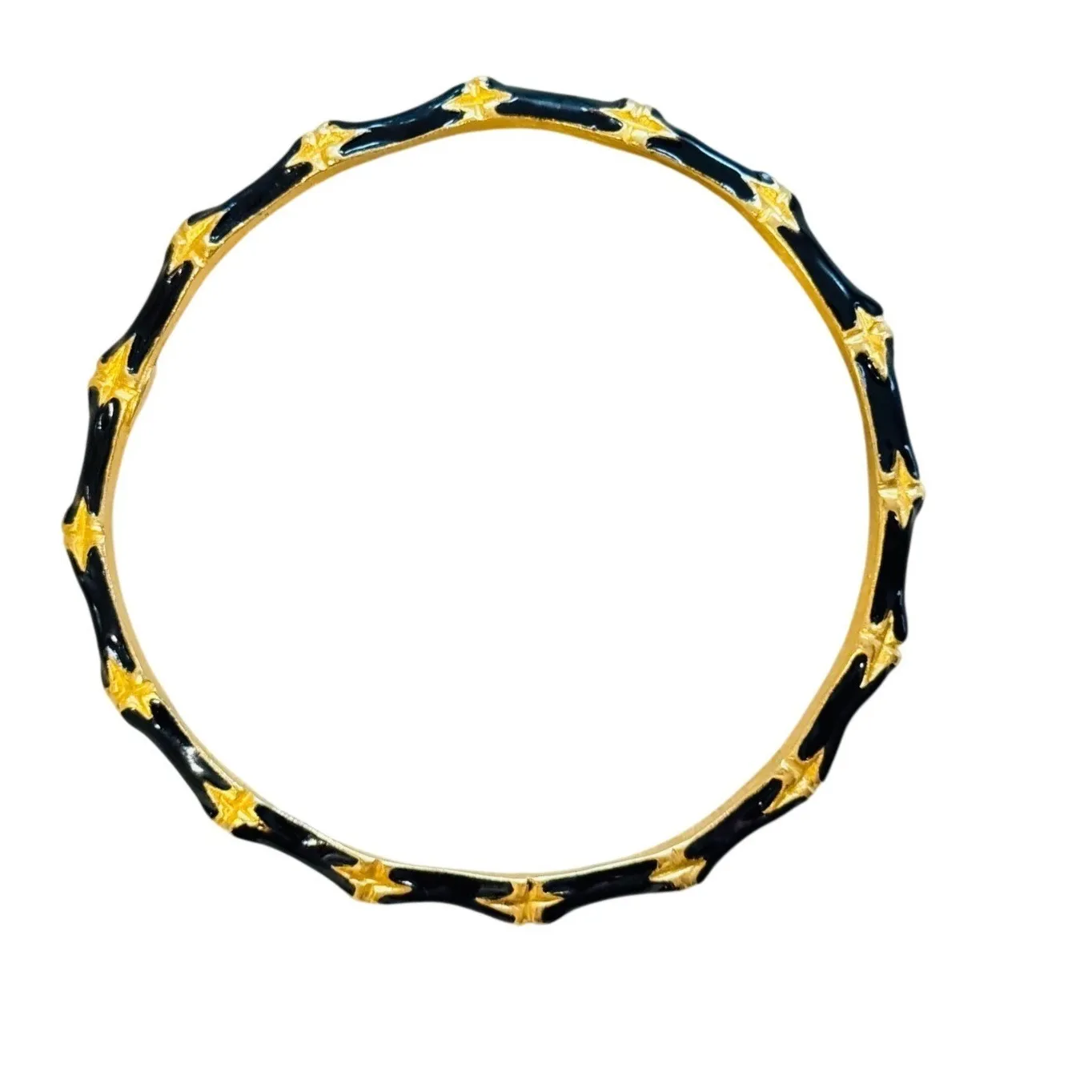 Authentic VTG Kenneth Lane KJL Satin Gold Black Enamel Bamboo Bracelet Gold Plated Thin