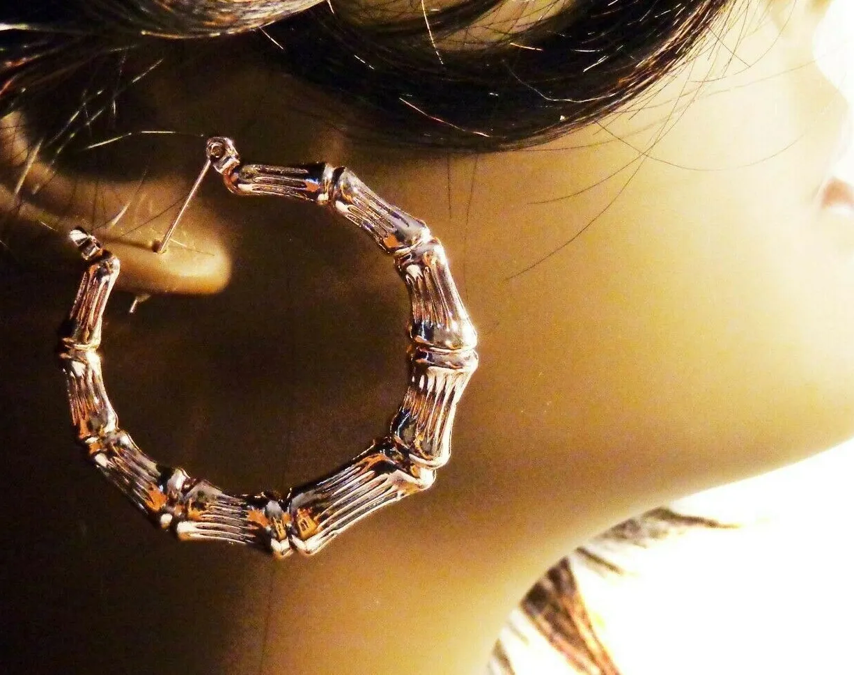 Authentic BAMBOO HOOP EARRINGS ROSE GOLD PLATED BAMBOO HOOP EARRINGS 2 INCH HOOPS