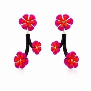 Authentic Gissa Bicalho Acrylic, Gold Plated Floral Statement Earrings
