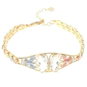 Authentic Three Tone Gold Plated Lobster Claw Bracelet With Acrylic Jewelry Stone GB100...