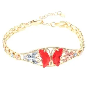 Authentic Three Tone Gold Plated Lobster Claw Bracelet With Acrylic Jewelry Stone GB100...