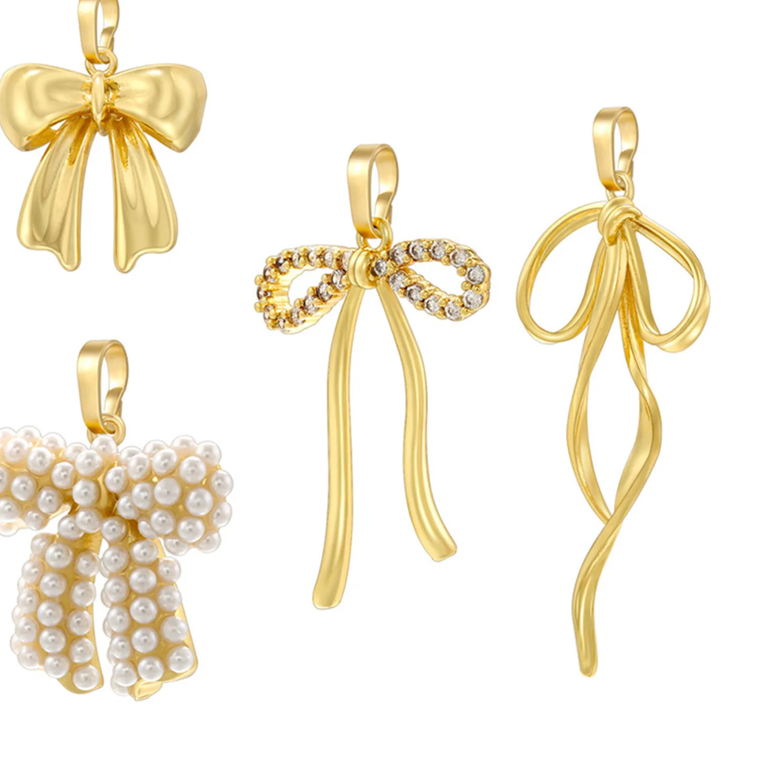 Authentic 1pc 3d Bowknot Brass Clothes Pendant 18k Gold Plated Acrylic Imitation Pearl Charms DIY Necklace Earrings Women Jewelry Findings