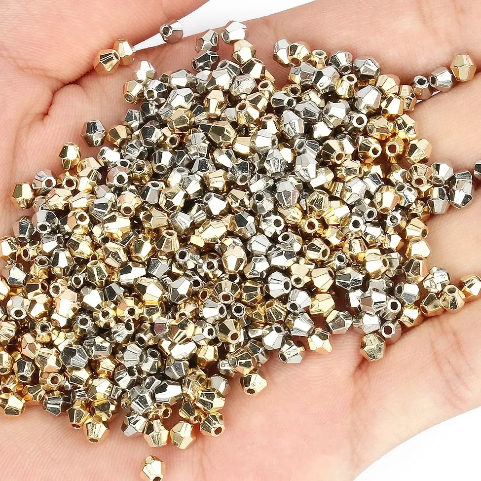 Authentic 200/400Pcs/lot 6x3mm Faceted Rhombus CCB Gold Silver Color Loose Spacer Acrylic Beads For Jewelry Making Findings Charm Beads