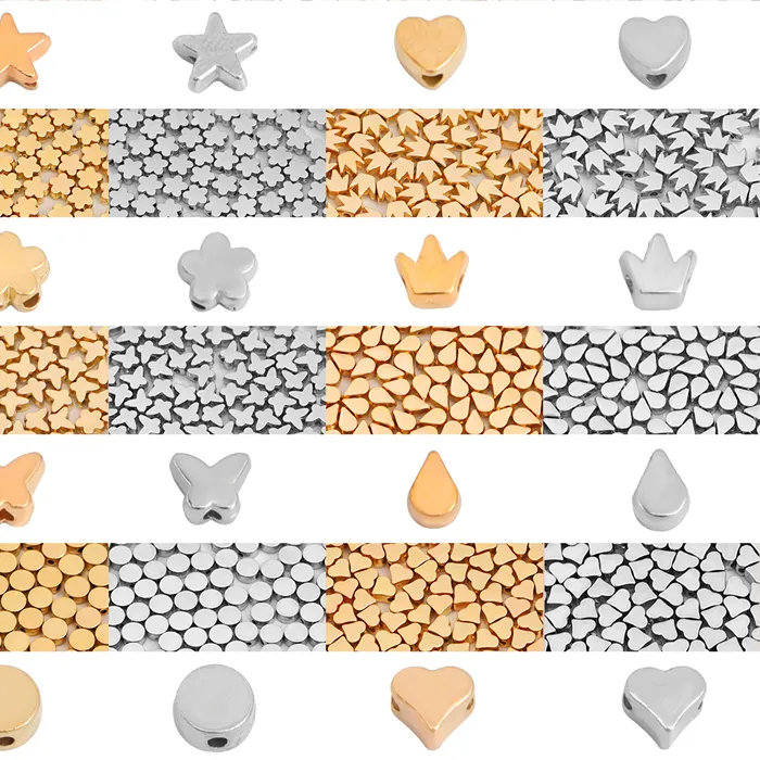 Authentic 100pcs/Lot Inside Hole CCB Gold Silver Color Star Flower Crown Heart Beads Charms Loose Spacer Acrylic Beads DIY Jewelry Making