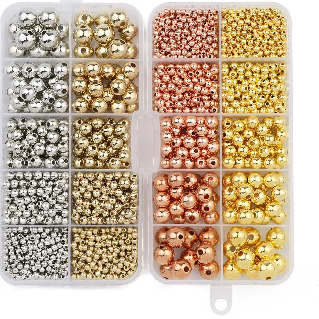 Authentic 500pcs 3-10mm CCB Gold Silver Color Spacer Beads Set Box Round Loose Beads Charms Kit For Jewelry Making DIY Bracelet Necklace