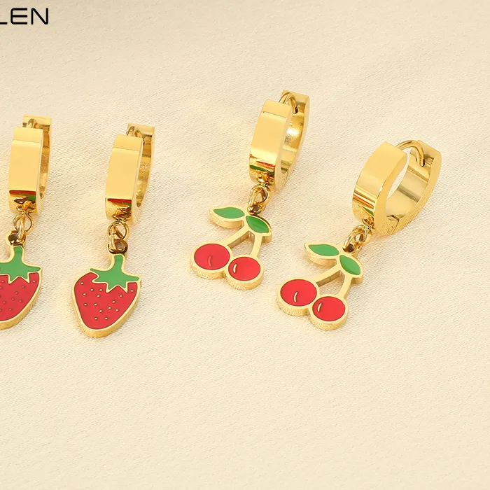 Authentic Fashion Charm Cherry Earring for Women Gold Color Adjustable Earrings New Design Jewelry Party Gifts