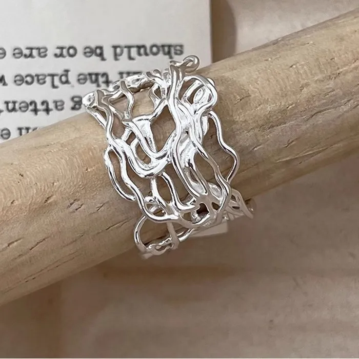 Mewanry Irregular Hollow Out Lines Finger Ring Minimalist Hiphop Creative Adjustable Jewelry Anillos
