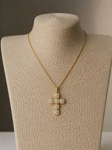 Authentic 18K Gold Plated Crystal Cross Necklace, Dainty Cross Pendant, Minimalist Gold