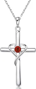 Authentic 925 Sterling Silver Cross Necklace for Women Men 14K Gold Plated 5A CZ Birthston