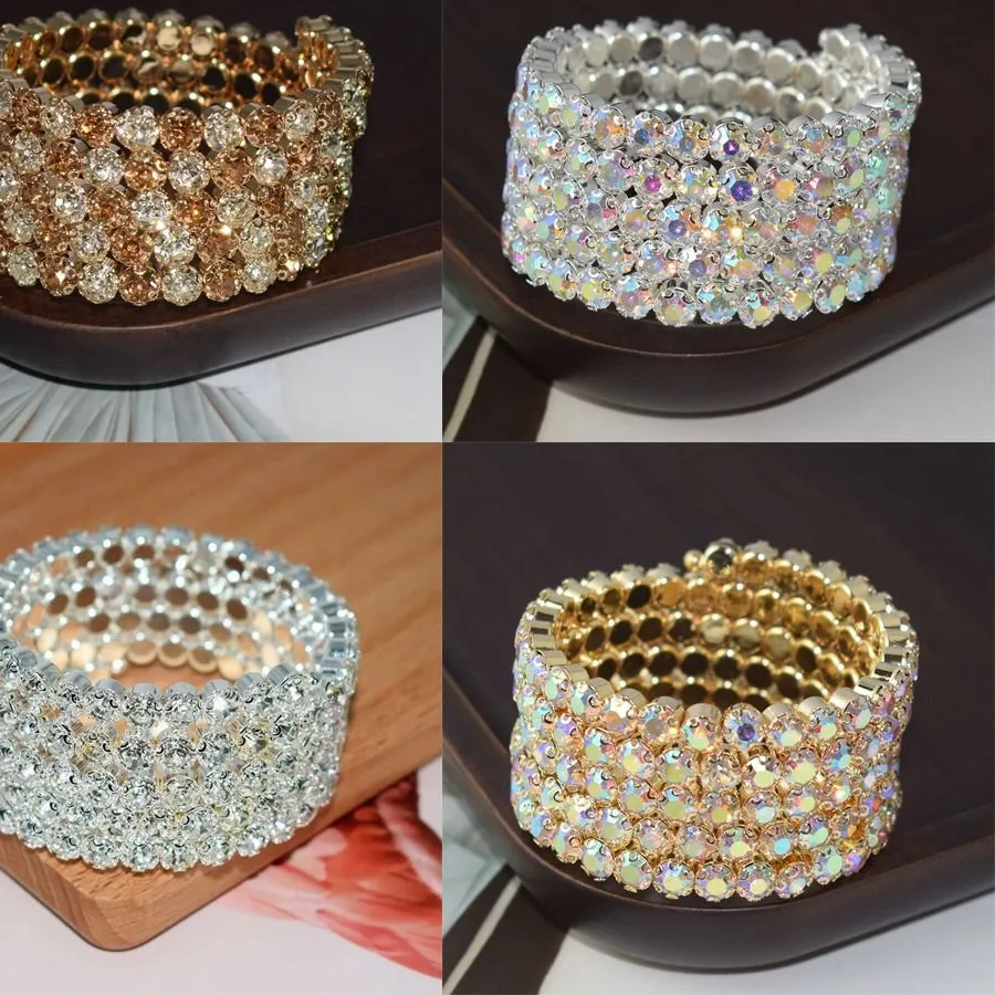 Authentic Bridal Crystal Rhinestone Bracelet Three & Five Rows Of Radiant Light