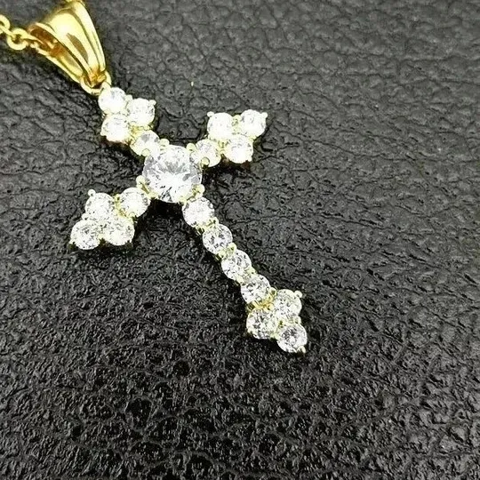 Authentic Radiant Luminescence: The 2Ct Lab-Created Diamond Sacred Cross Pendant in 14k Yellow Gold Plate