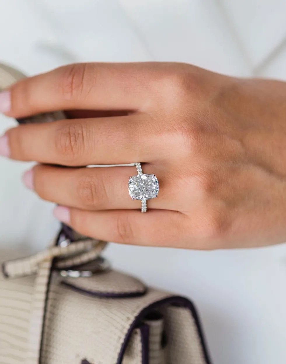 Authentic Veil Of Celestial Light Cushion Cut Moissanite Talisman Ring In White Gold