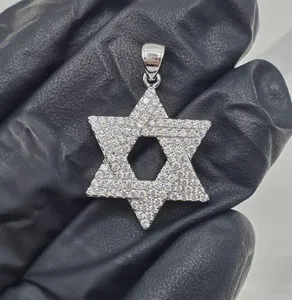 Authentic 1.00 Ct Round Lab Created Moissanite Star Of David Pendant 14K White Gold Plated