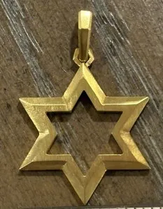 Authentic Open Star of David 18K Matte Gold Plated Pendant 1”
