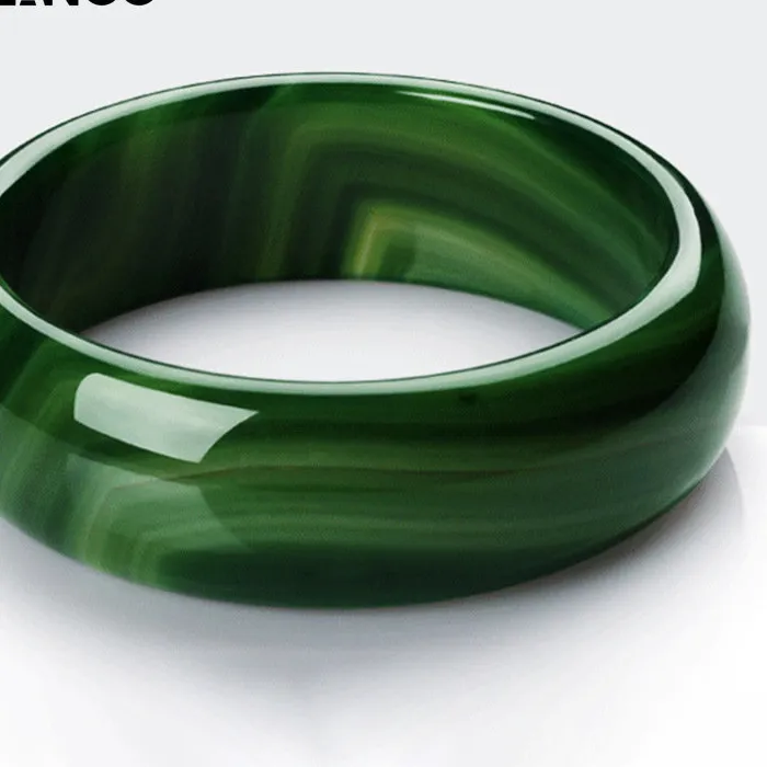 Authentic Emerald Whisper Thickened Moss Agate Bangle Of Verdant Power