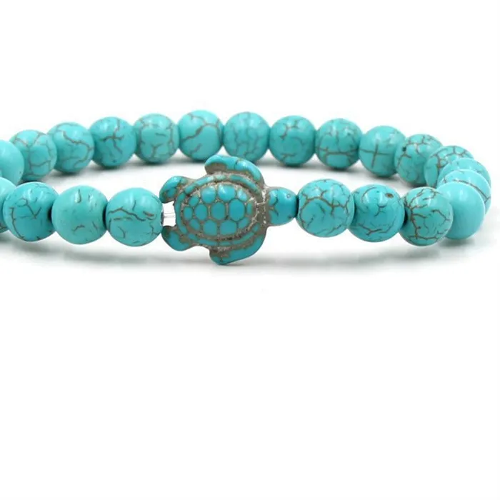 Authentic Kirykle Selling Natural Stone Powder Crystal Bracelet Beach Turquoise Sea Turtle Couple Jewelry