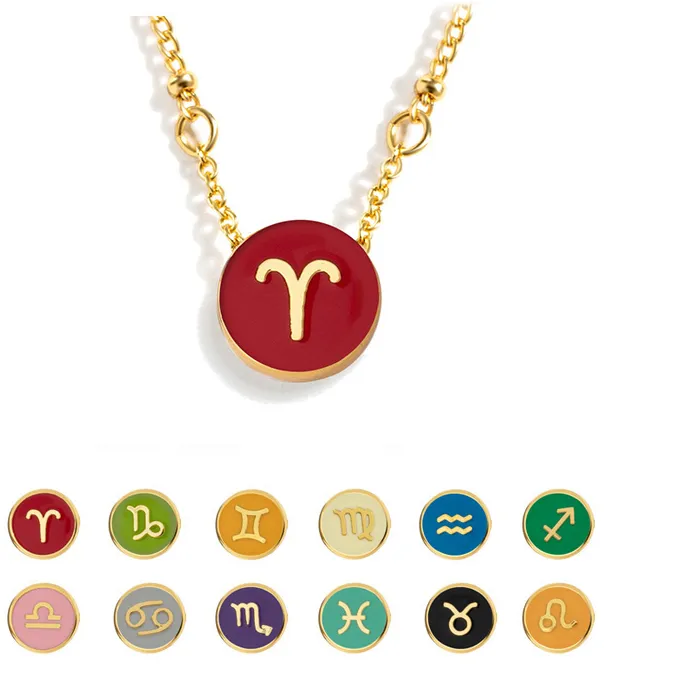 Authentic 12 Zodiac Enamel Necklace With Birthstone Pendants For Sagittarius Leo And More- Holiday Birthday Jewelry