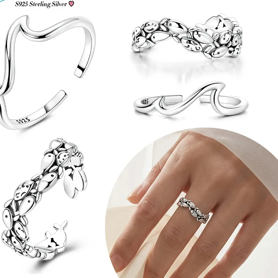 Authentic Tidal Wave Open Ring Sterling Silver Ocean Talisman
