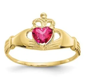 Authentic 18K Yellow Gold Plated Silver Cubic Zirconia July Birthstone Claddagh Heart Ring