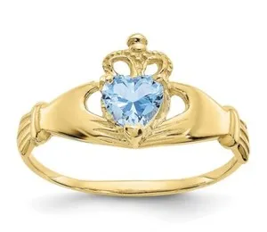 Authentic 18K Yellow Gold Plated Cubic Zirconia December Birthstone Claddagh Heart Ring
