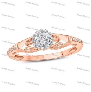 Authentic 1Ct Round Cut Natural Moissanite Claddagh Promise Ring Rose Gold Plated Silver