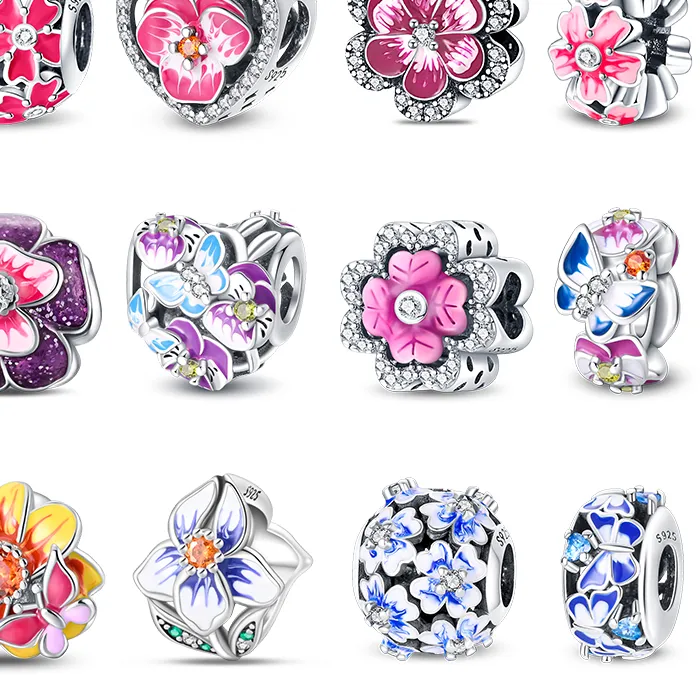 Authentic Spring 925 Silver Color Sakura Butterfly Flowers Charms Beads Fit 3Mm 925 Original Bracelets Fine Diy Jewelry Birthday