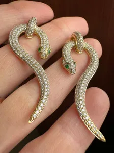 Authentic Celestial Serpent Dangle Earrings - 2ct Moissanite, 14K Gold