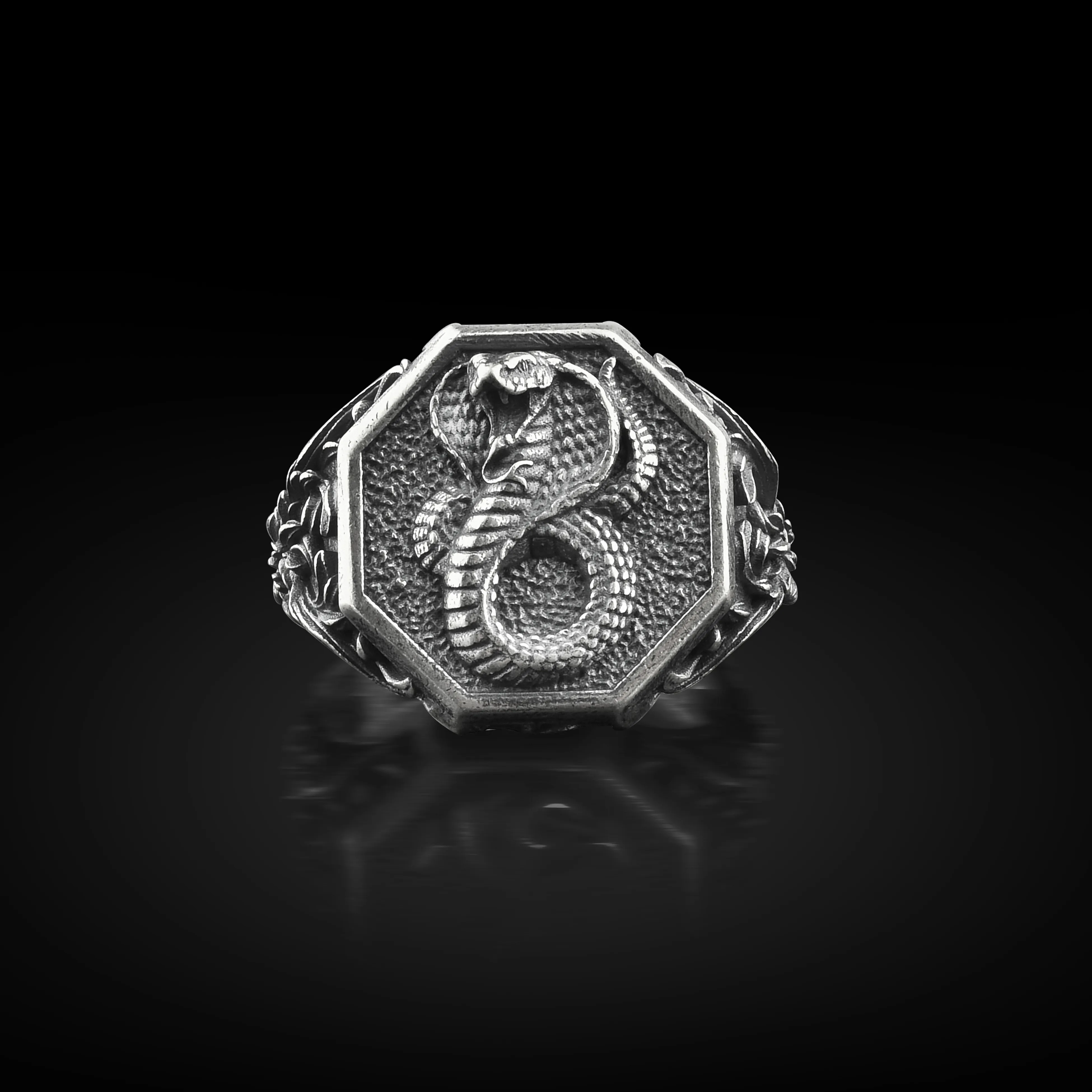 Authentic Silver Cobra Silver Animal Signet Ring, Unique Serpent Ring for Boyfriend,
