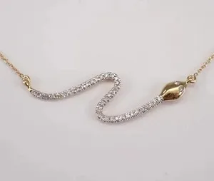Authentic Real Moissanite 1.40Ct Round Serpent Bar Pendant 14K Yellow Gold Plated Silver