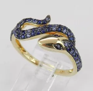 Authentic 2Ct Lab-Created Sapphire Snake Blue Serpent Design Ring 14K Yellow Gold Plated