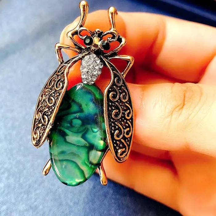 Authentic Scarab Of The Opal Dream Artisan Gold- Plated Beetle Talisman Brooch