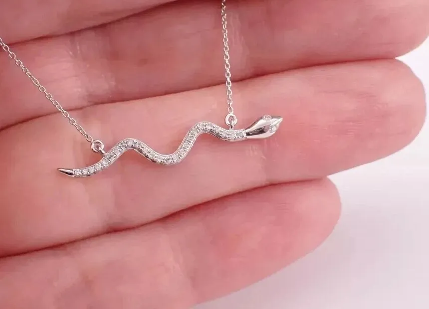 Authentic Serpent's Radiance Moissanite Pendant - 0.10ct Enchanted Bar with 14K White Gold Plating
